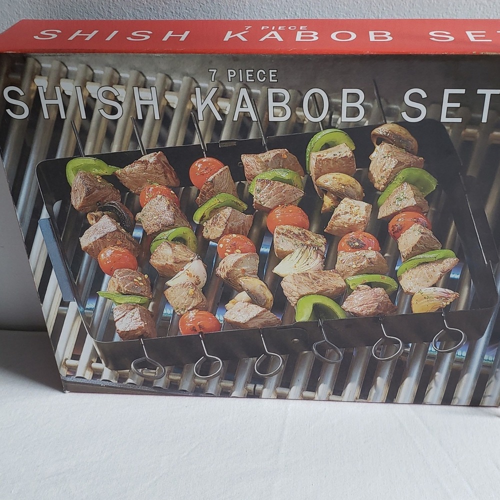 Shish Kabob Set Black Non-Stick 7 Piece Grilling Rack